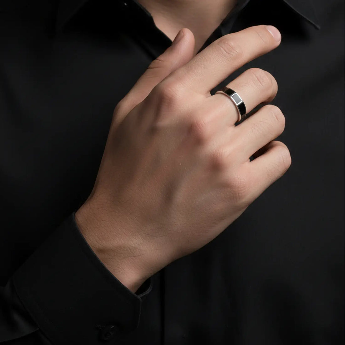 Midnight Panel Silver Band Ring - Made With Pure 925 Silver