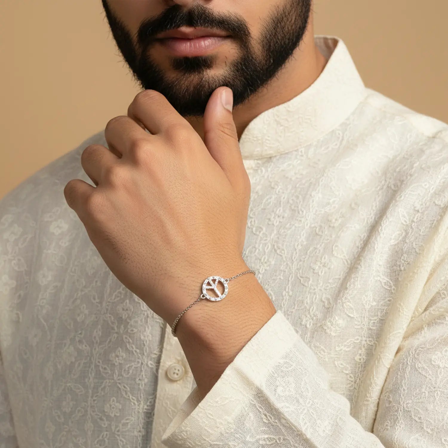 Peace Symbol Bracelet with CZ Stones- Made With Pure 925 Silver