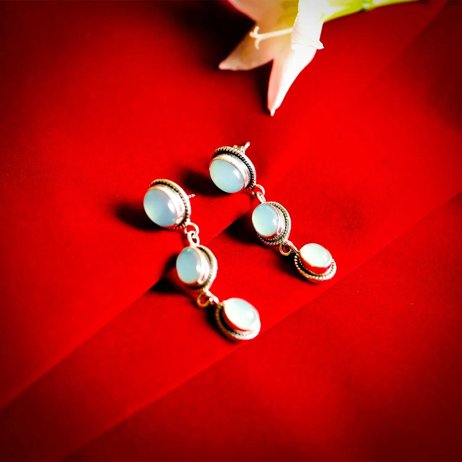 Pure Silver Drop Earrings with Blue - Made With Pure 925 Silver
