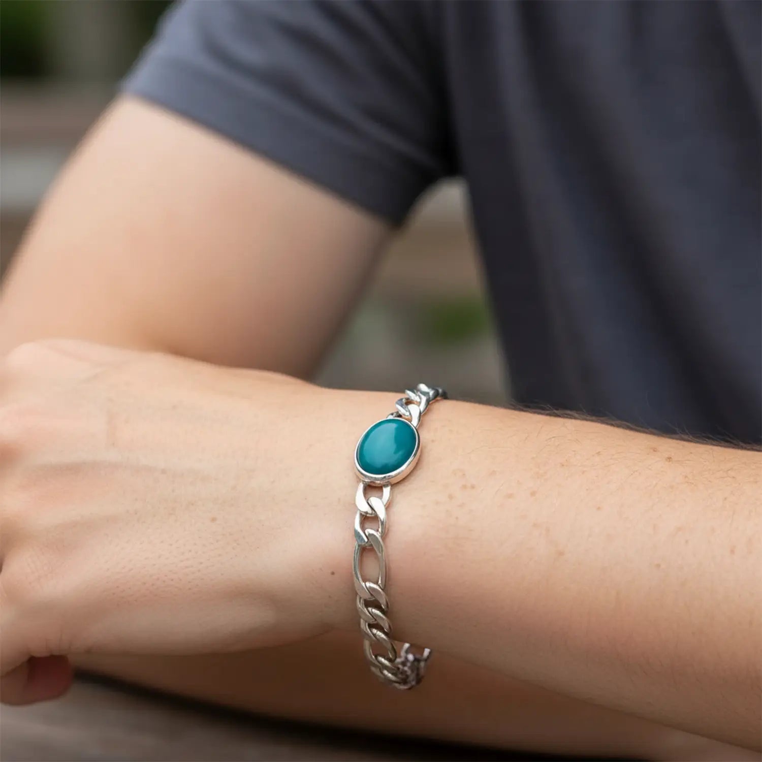 Pure Silver Teal Stone Bracelet - Made With Pure 925 Silver