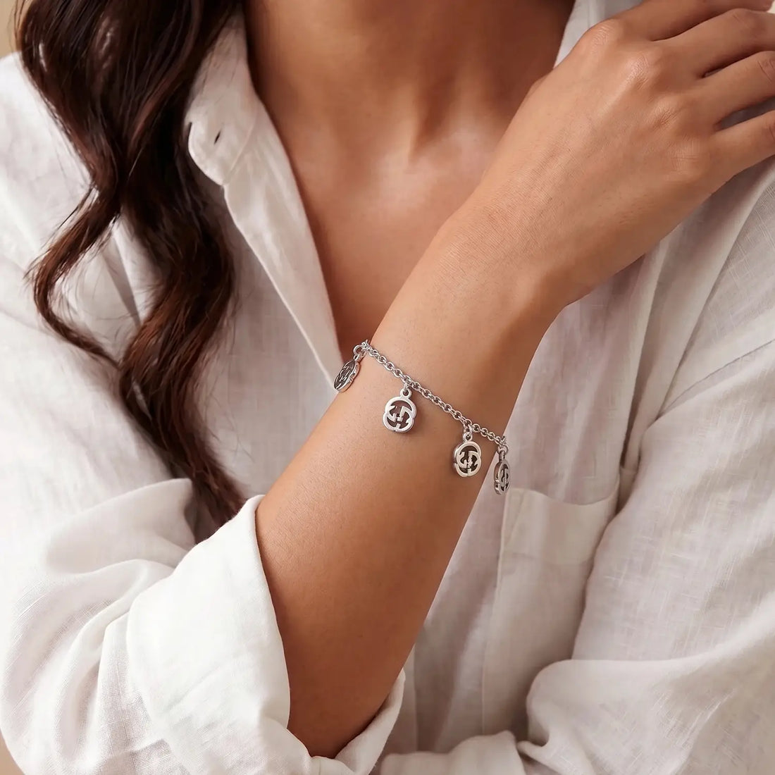 Designer Charm Bracelet – Elegant Double G Charm Design - Made With Pure 925 Silver