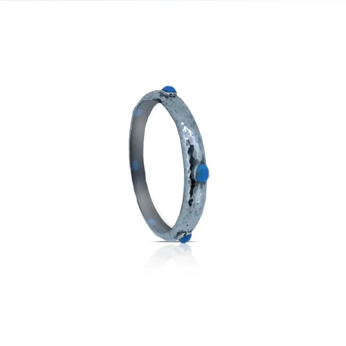 Hammered Silver Kada with Blue Stone Accents - Made With Pure 925 Silver