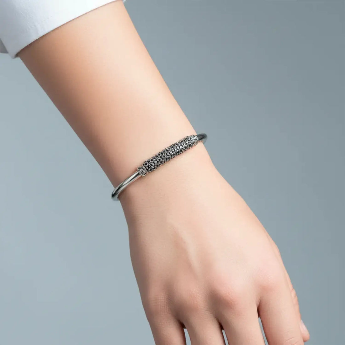 Oxidised Silver Textured Open Cuff Bracelet - Made With Pure 925 Silver
