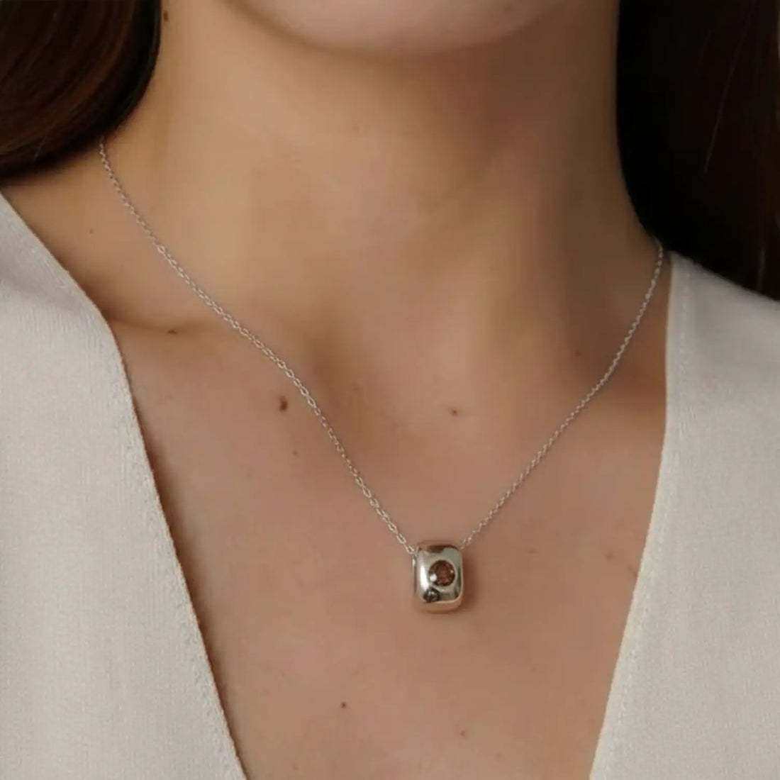 Minimalist Stone Pendant with Silver Chain- Made With Pure 925 Silver