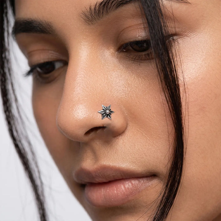 Elegant Oxidised Silver Star Nose Pin- Made With Pure 925 Silver