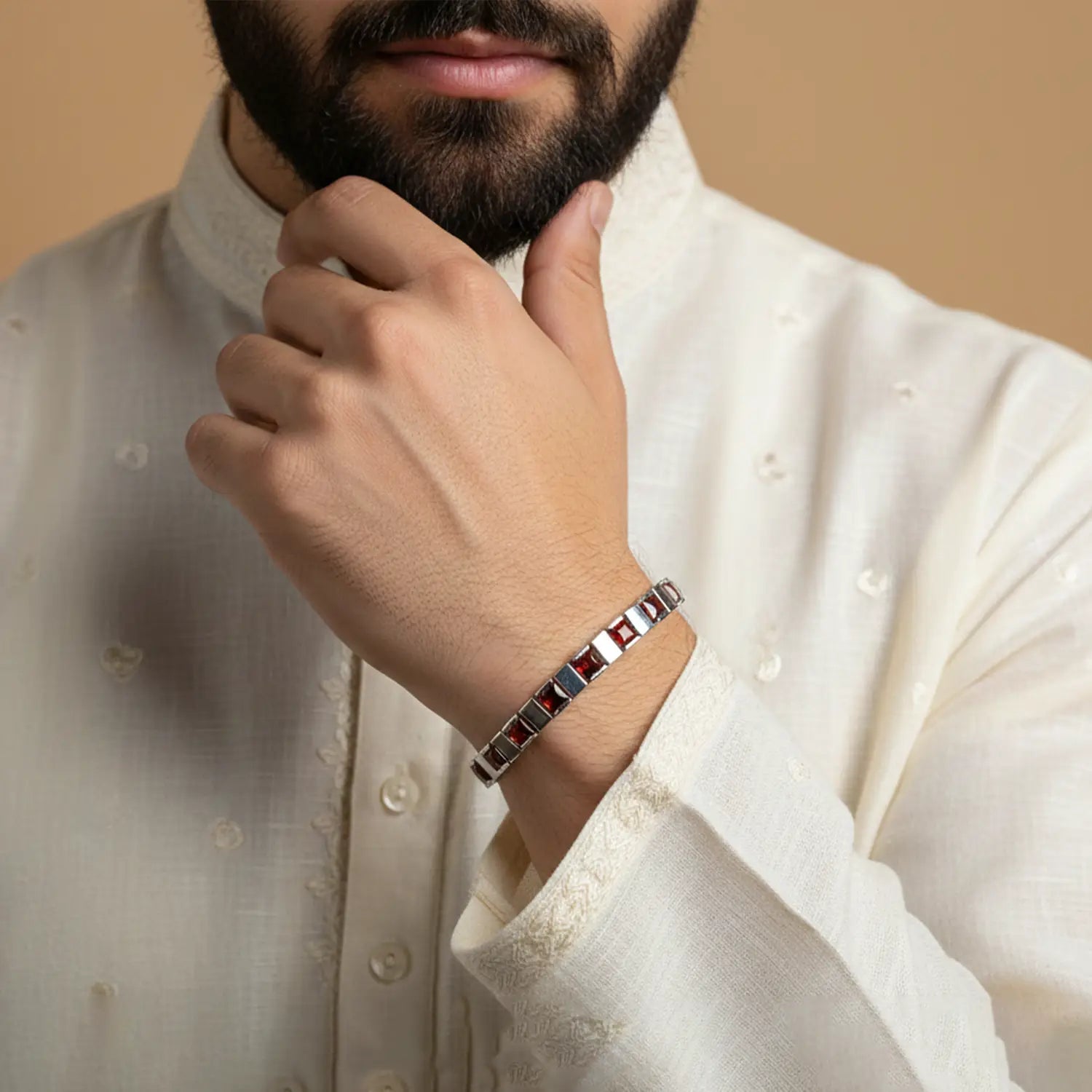 Ruby Square-Link Sterling Silver Bracelet- Made With Pure 925 Silver