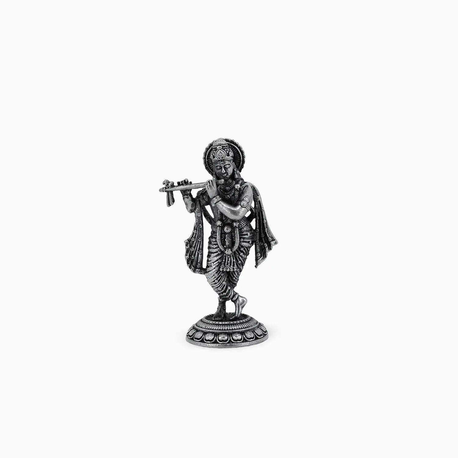 Antique Finish Pure Silver Lord Krishna Idol- Made With Pure 925 Silver