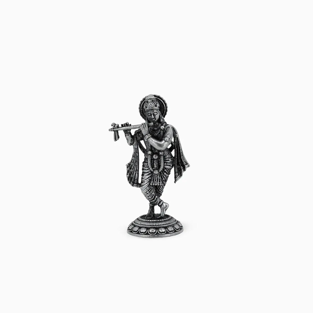 Antique Finish Pure Silver Lord Krishna Idol- Made With Pure 925 Silver