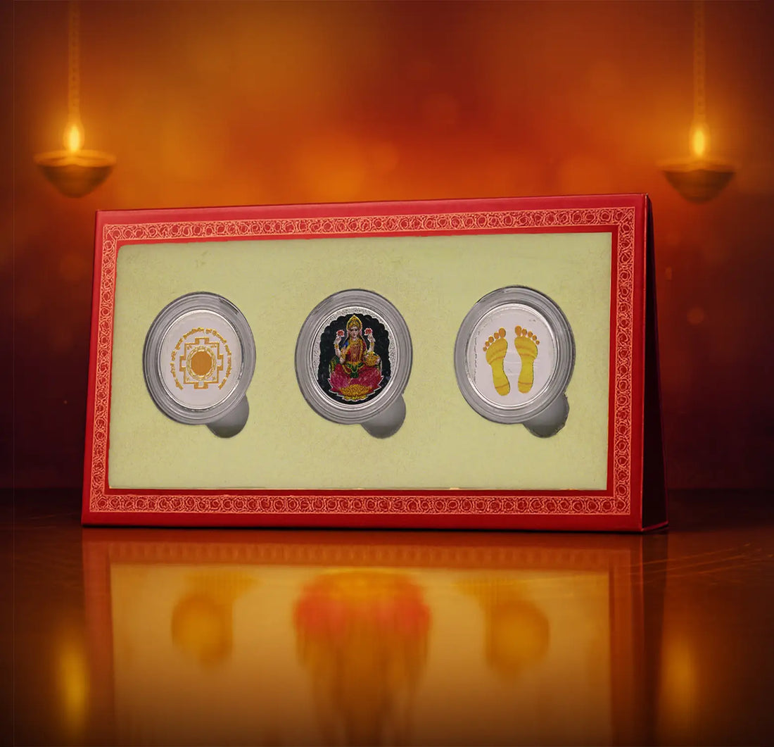 Auspicious Pure Silver Coin Gift Set – Goddess Lakshmi Collection - Made With Pure 999 Silver
