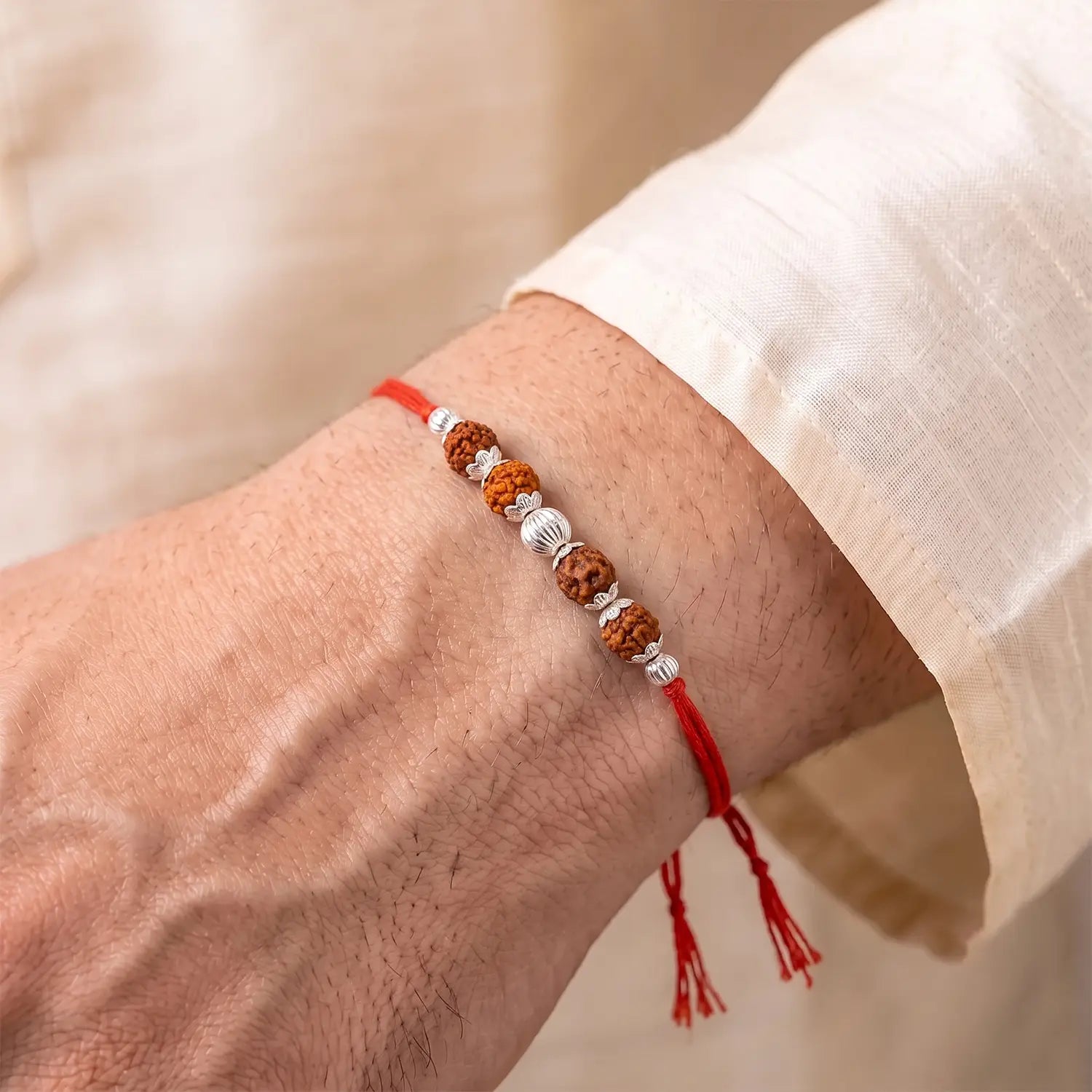 Divine Panch Rudraksha Silver Rakhi - Made With Pure 925 Silver