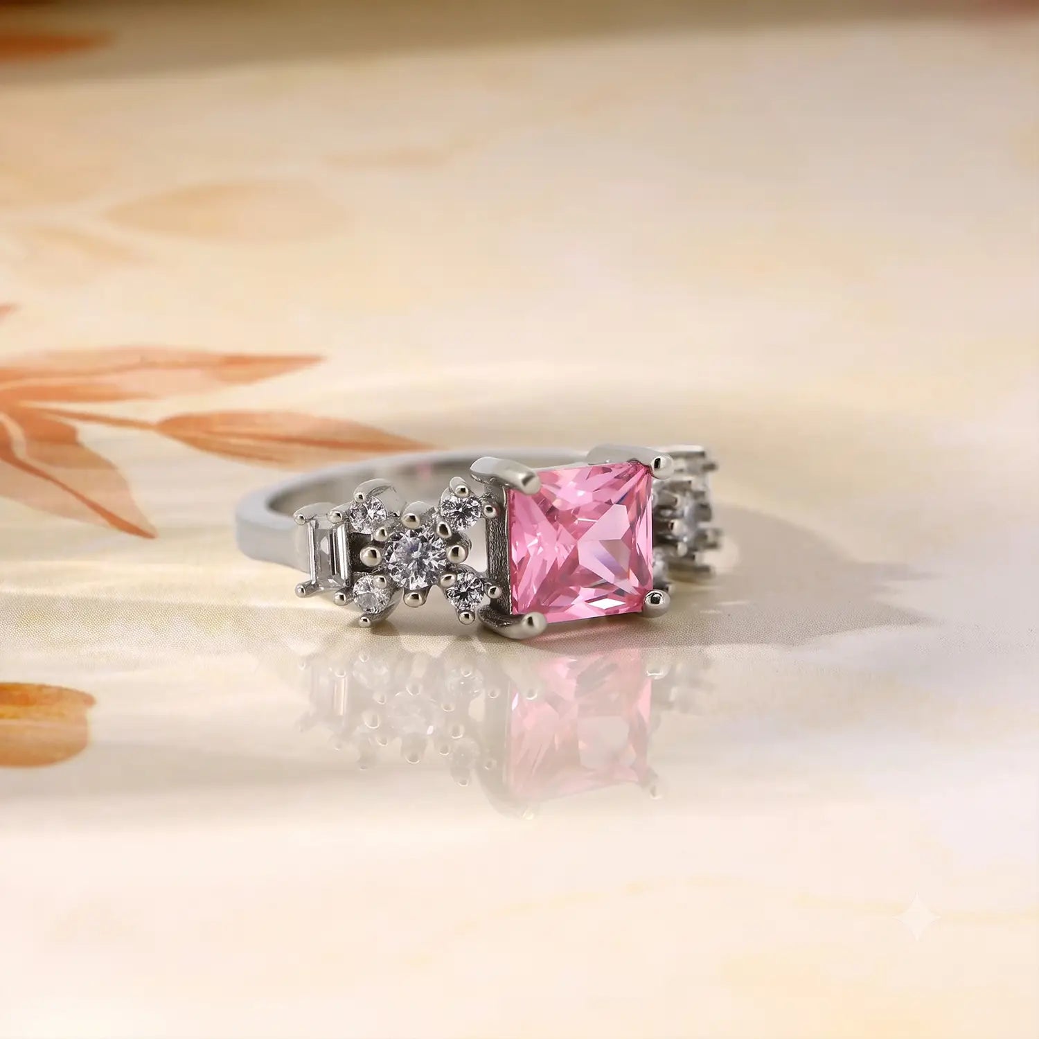Pure Silver Pink Princess-Cut Ring - Made With Pure 925 Silver