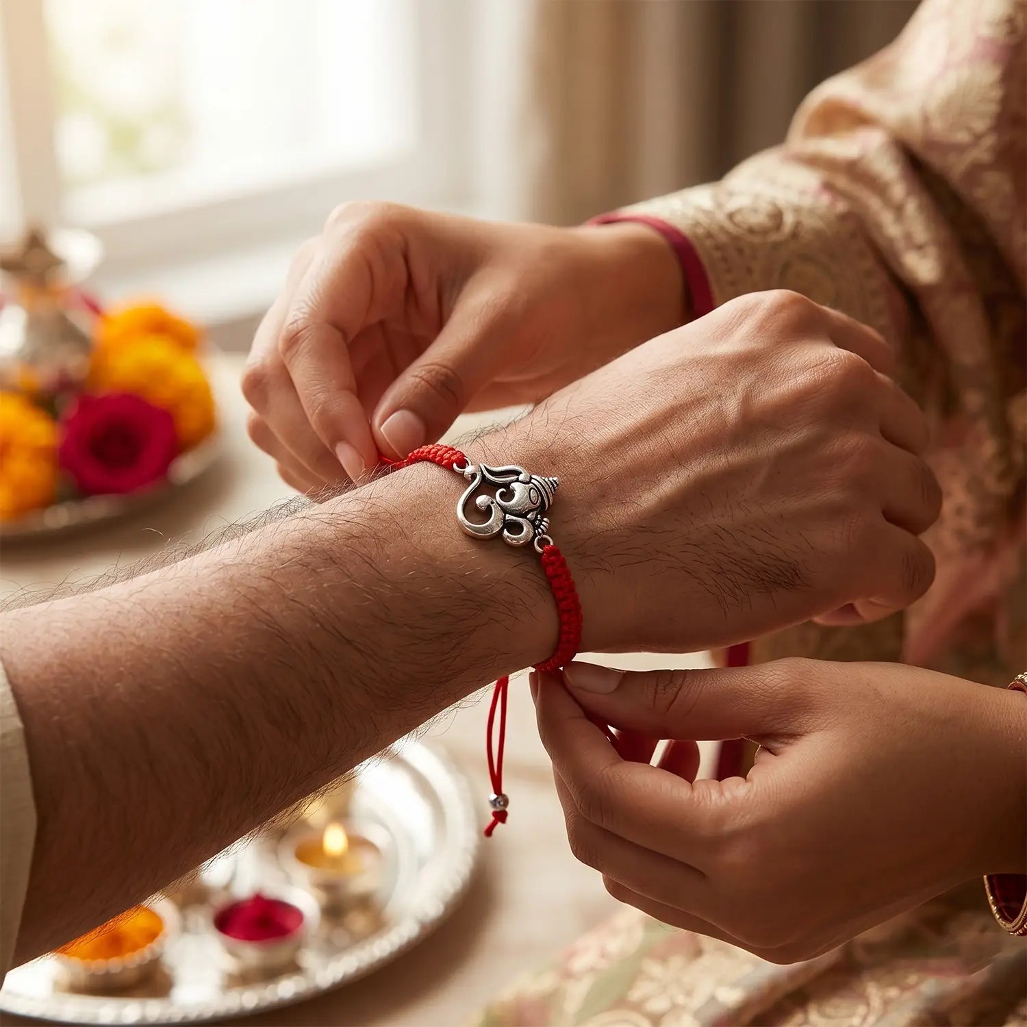 Shree Ganesh Silver Rakhi Bracelet - Made With Pure 925 Silver