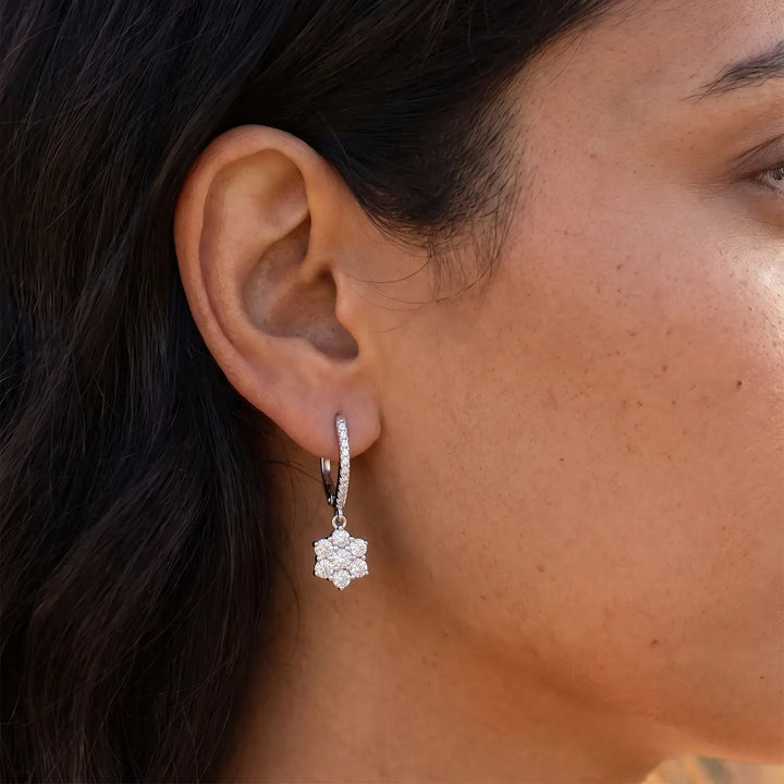 Elegant Floral Cluster Drop Earrings - Made With Pure 925 Silver