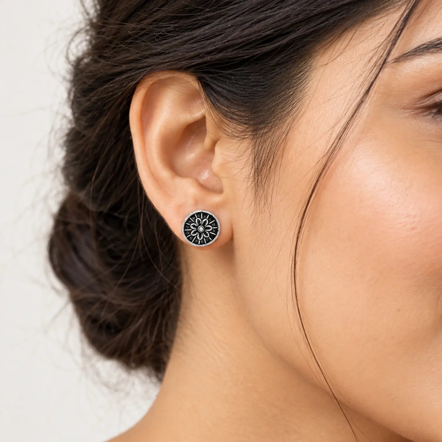 Vintage Floral Oxidised Silver Stud Earrings - Made With Pure 925 Silver