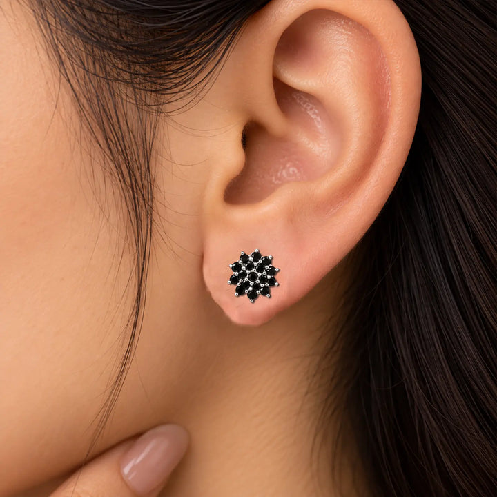 Black Onyx Floral 925 Silver Stud Earrings - Made With Pure 925 Silver