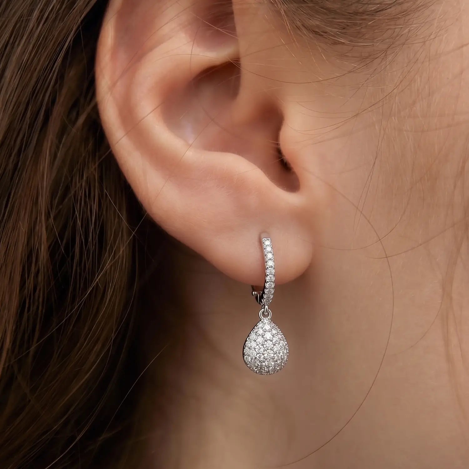 Elegant Teardrop Halo Hoop Silver Earrings - Made With Pure 925 Silver