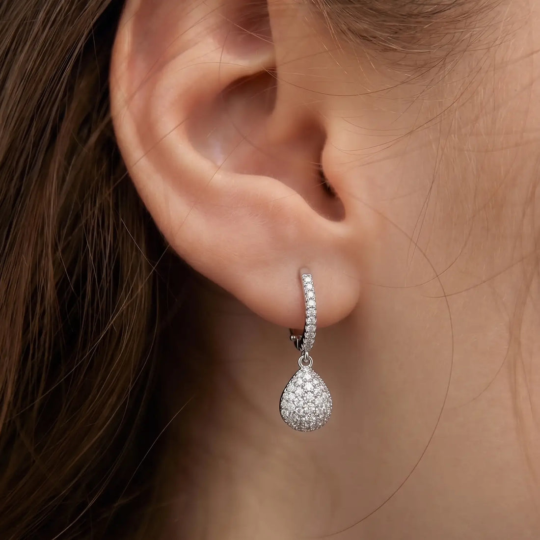 Elegant Teardrop Halo Hoop Silver Earrings - Made With Pure 925 Silver