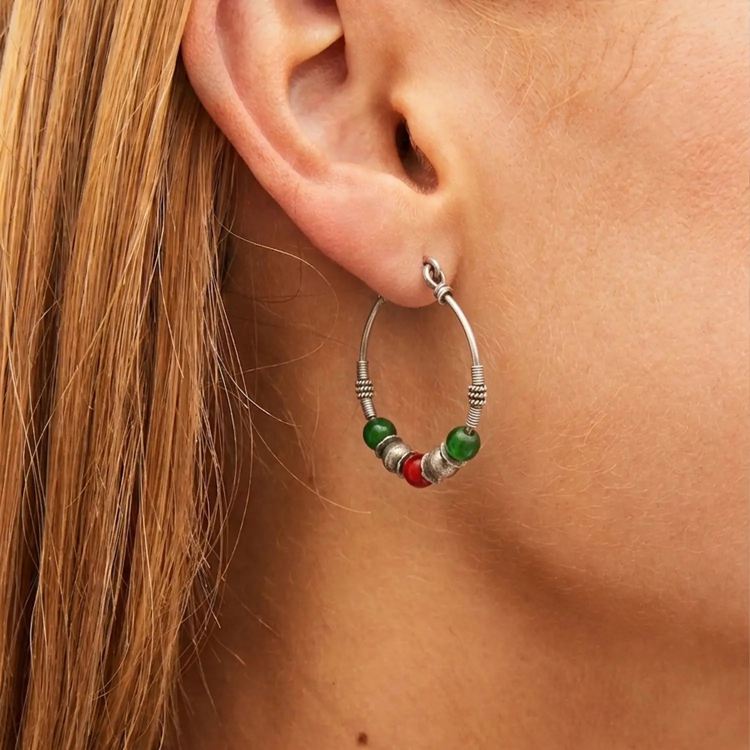 Traditional Beaded Sterling Silver Hoop Earrings - Made With Pure 925 Silver