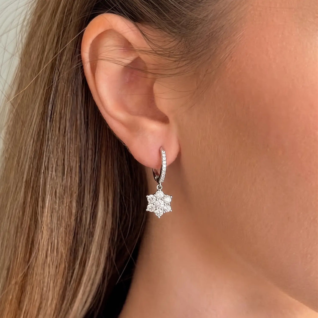 Elegant Floral CZ Drop Earrings - Made With Pure 925 Silver
