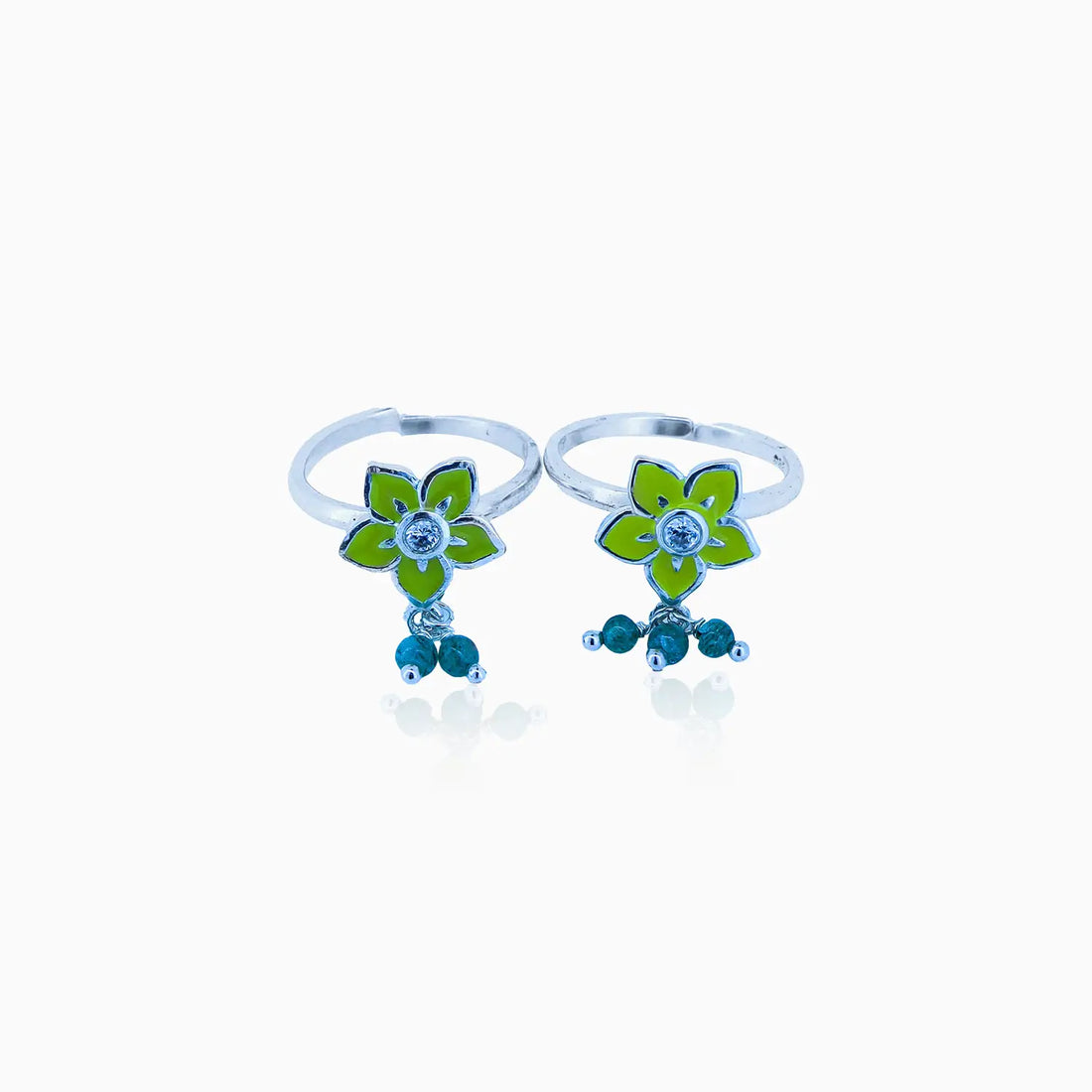 Floral Enamel Silver Toe Rings- Made With Pure 925 Silver