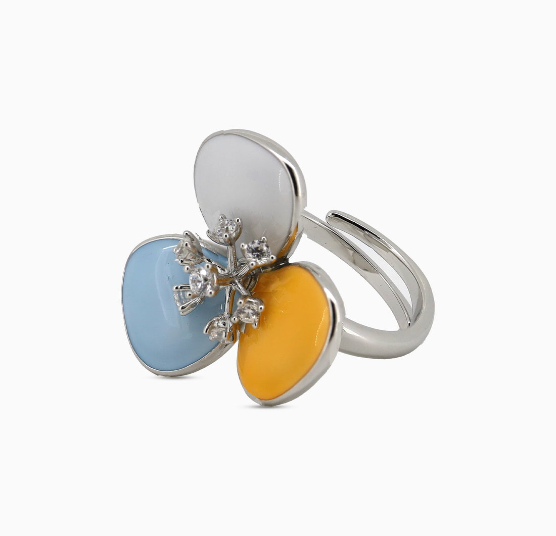 Pure Silver Multi-Stone Floral Ring - Made With Pure 925 Silver