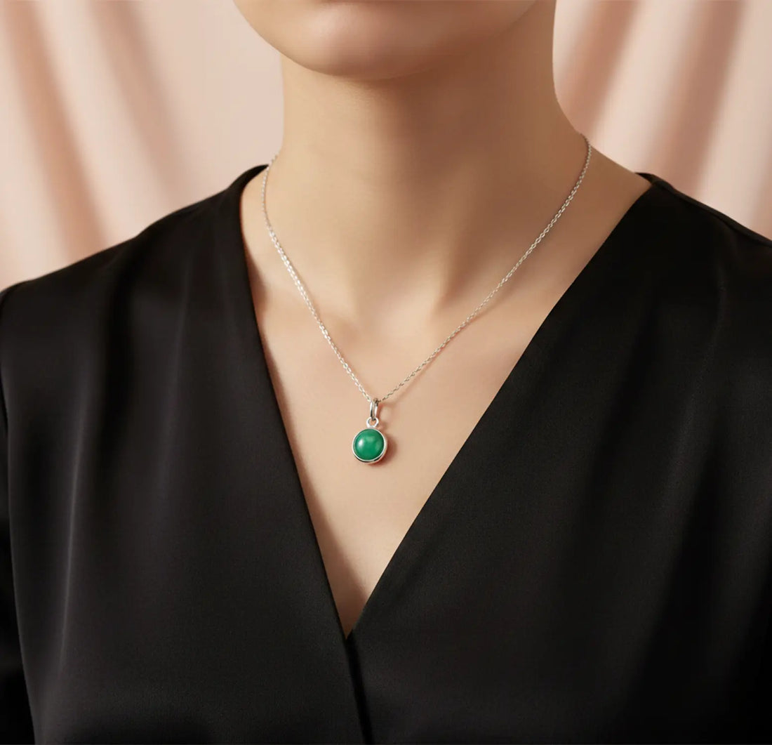 Pure Silver Green Gemstone Pendant- Made With Pure 925 Silver