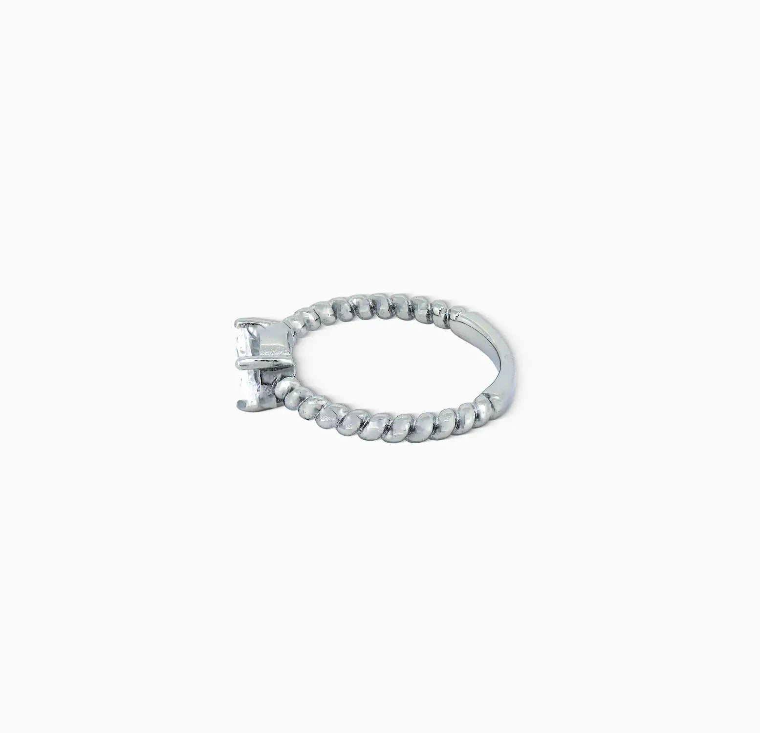 Pure Silver Solitaire Twist Band Ring - Made With Pure 925 Silver