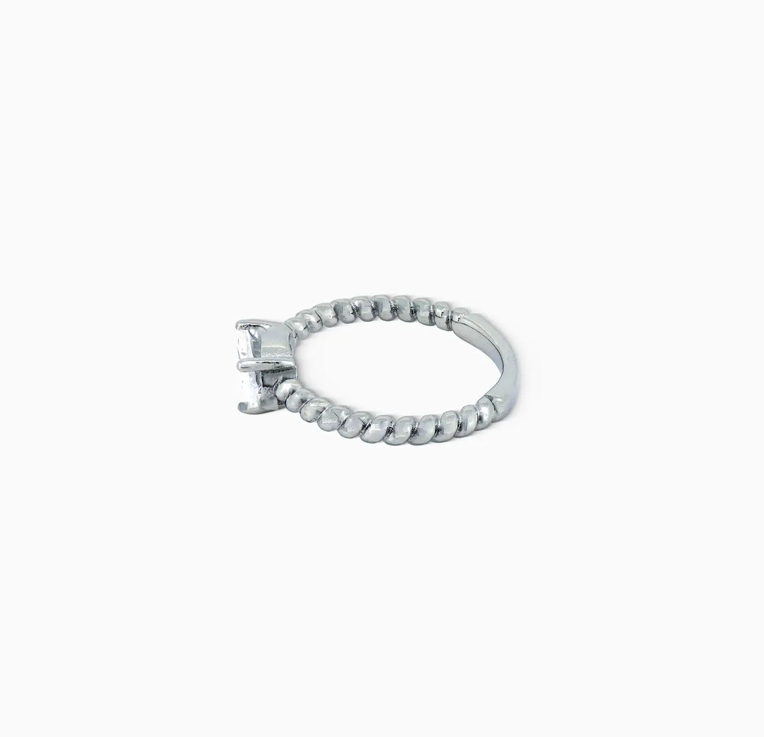Pure Silver Solitaire Twist Band Ring - Made With Pure 925 Silver