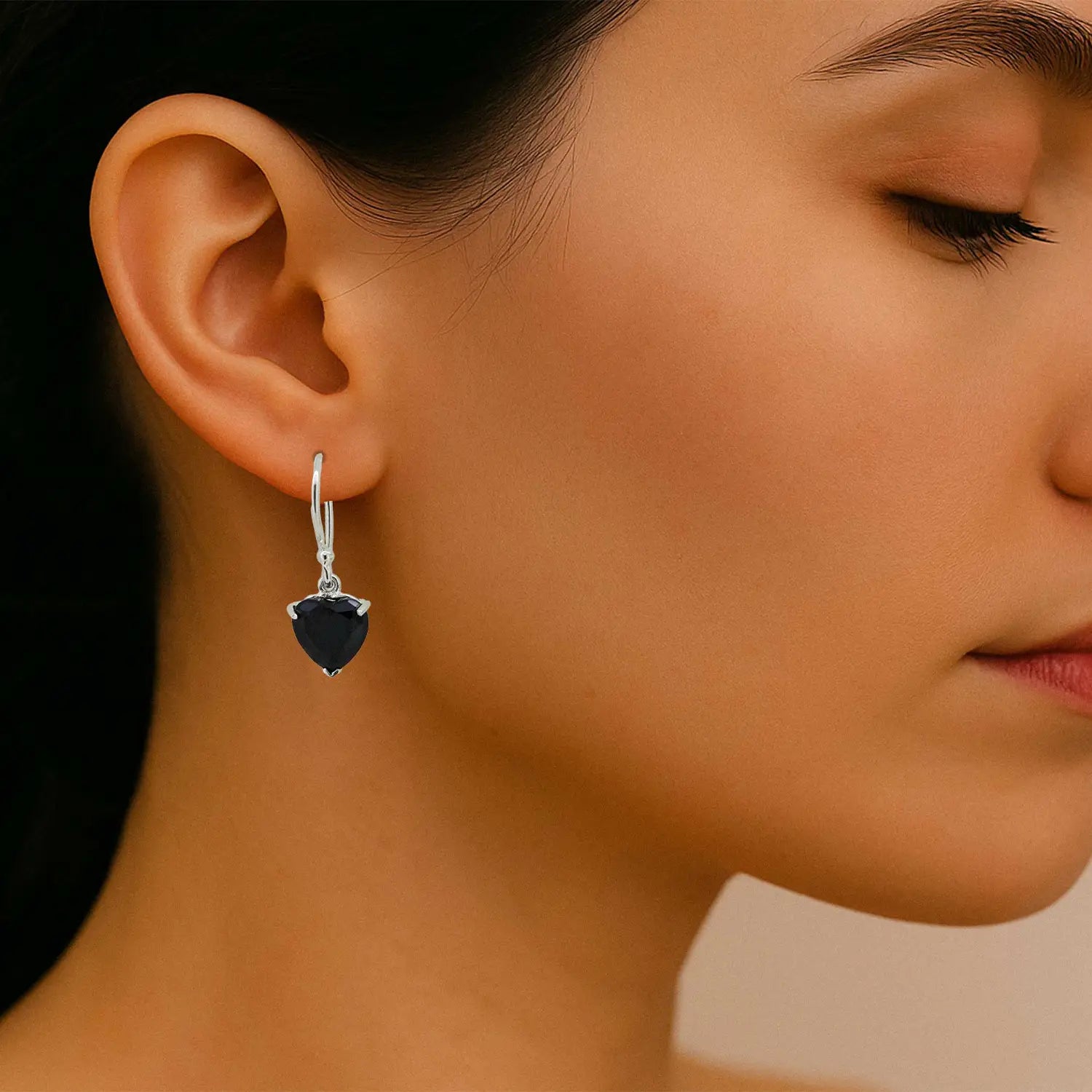 Pure Silver Black Heart Drop Earrings- Made With Pure 925 Silver