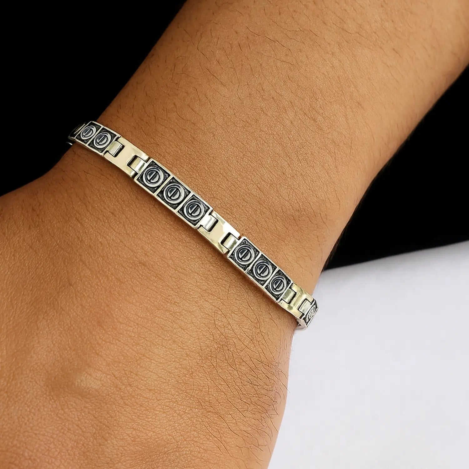 Classic Geometric Silver Bracelet - Made With Pure 925 Silver