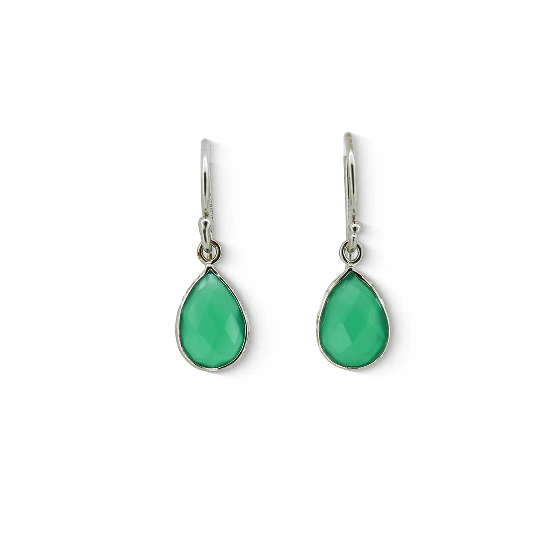 Silver Drop Earrings with Green - Made With Pure 925 Silver