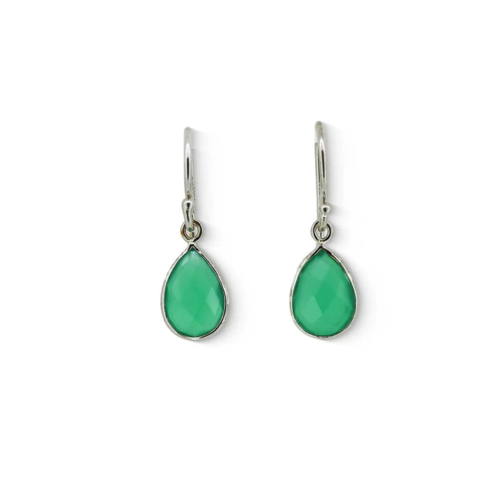 Silver Drop Earrings with Green - Made With Pure 925 Silver