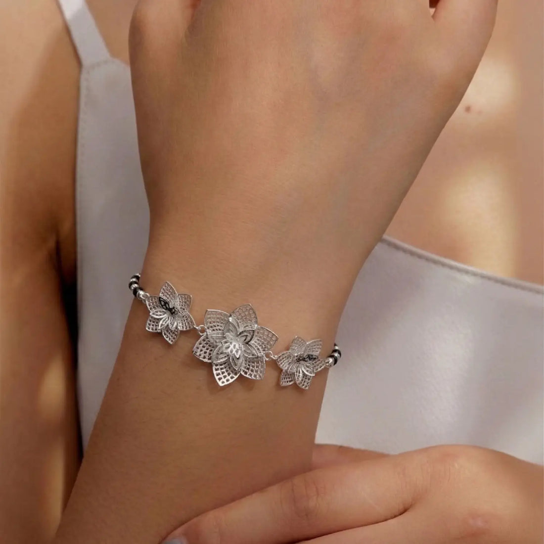 Elegant Floral Pure Silver Bracelet - Made With Pure 925 Silver