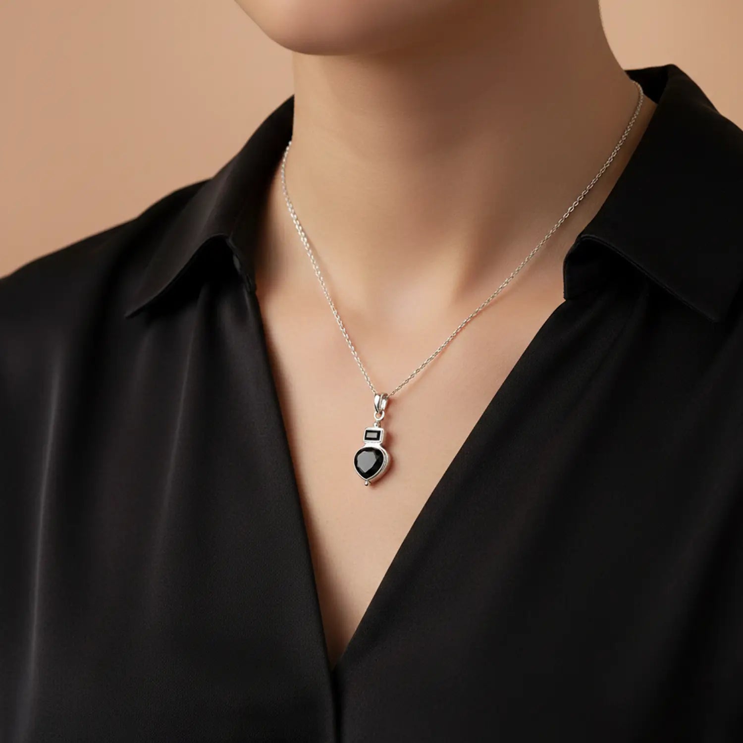 Pure Silver Black Gemstone Pendant- Made With Pure 925 Silver