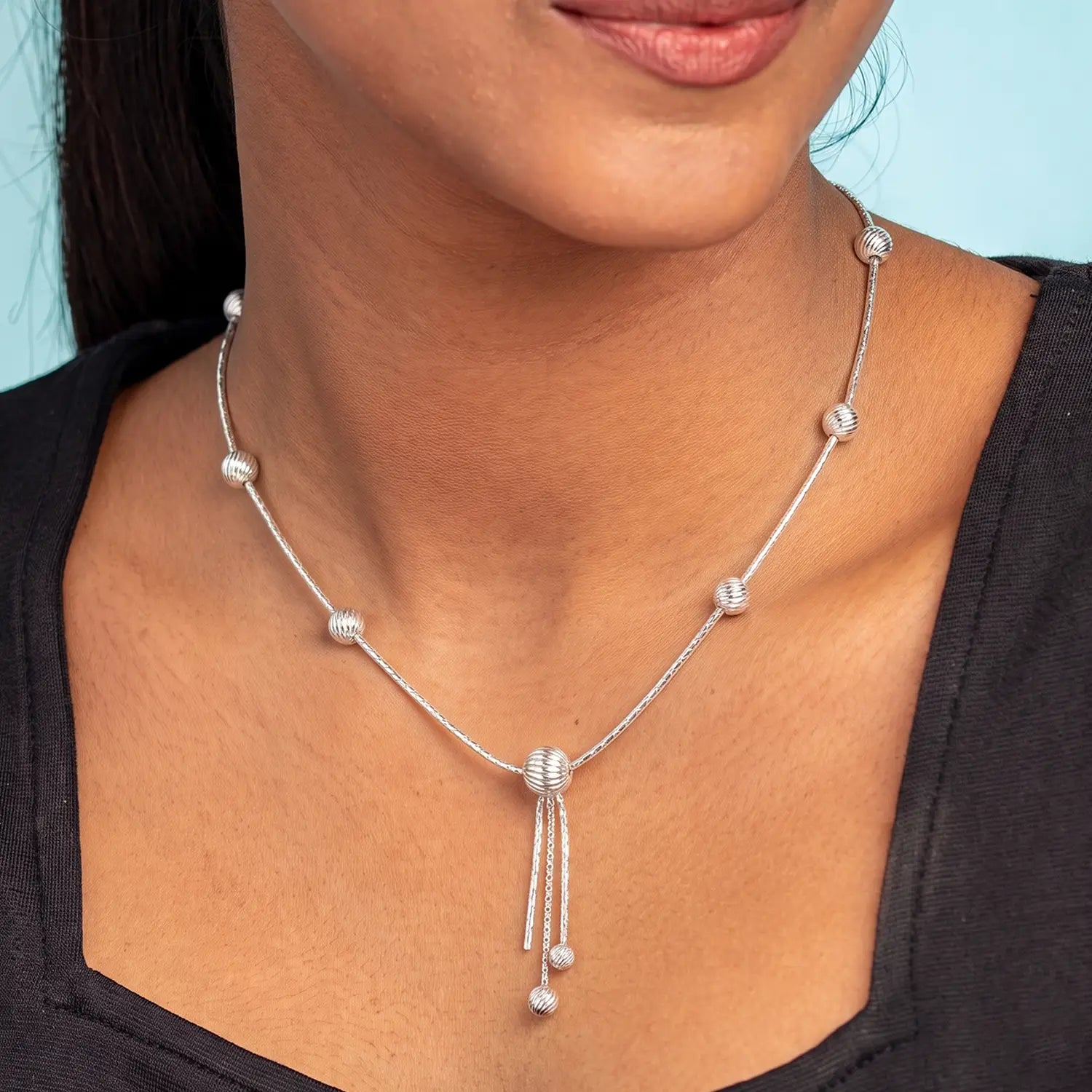 Elegant Beaded Tassel Silver Chain - Made With Pure 925 Silver