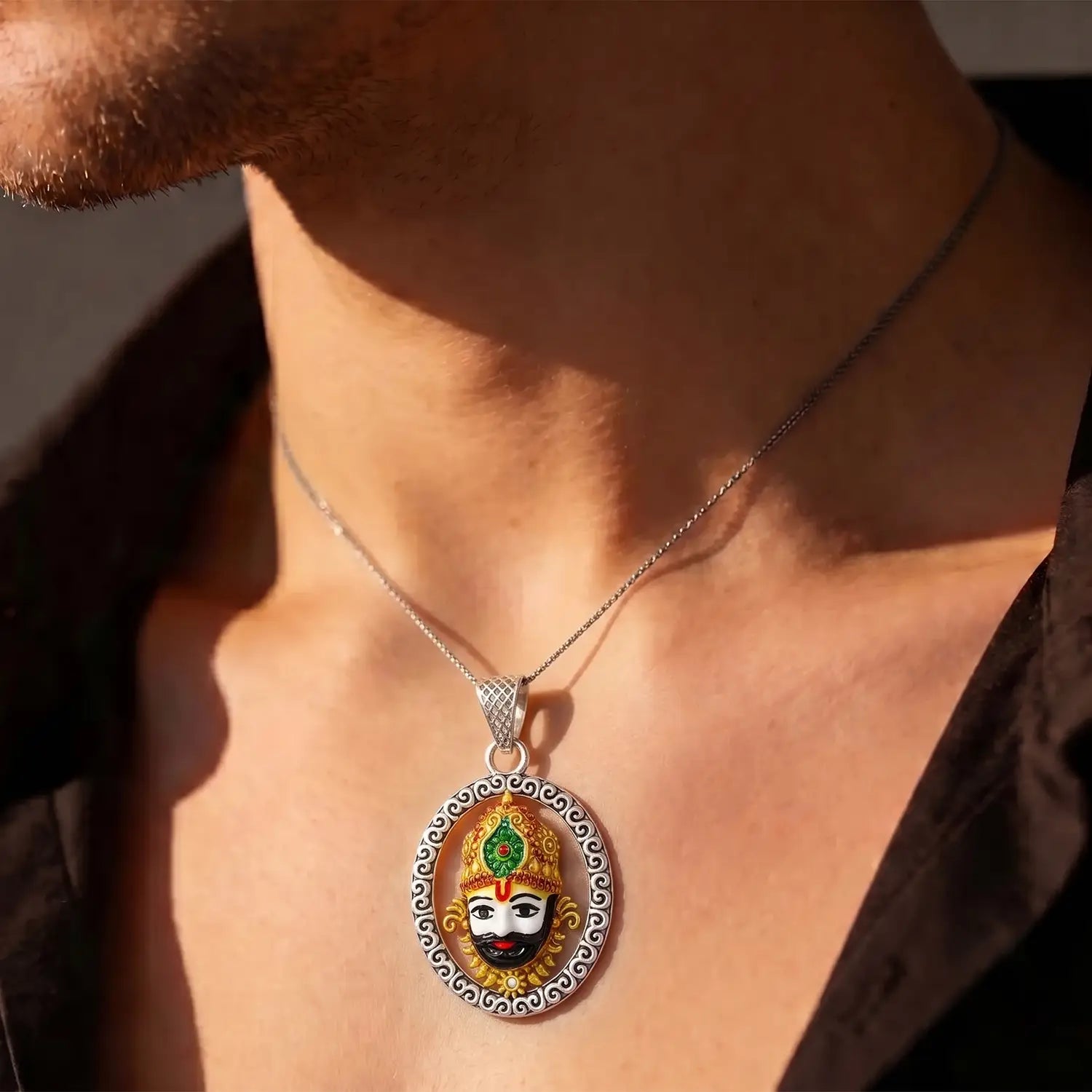 Divine Shrinathji Oxidised Silver Pendant - Made With Pure 925 Silver