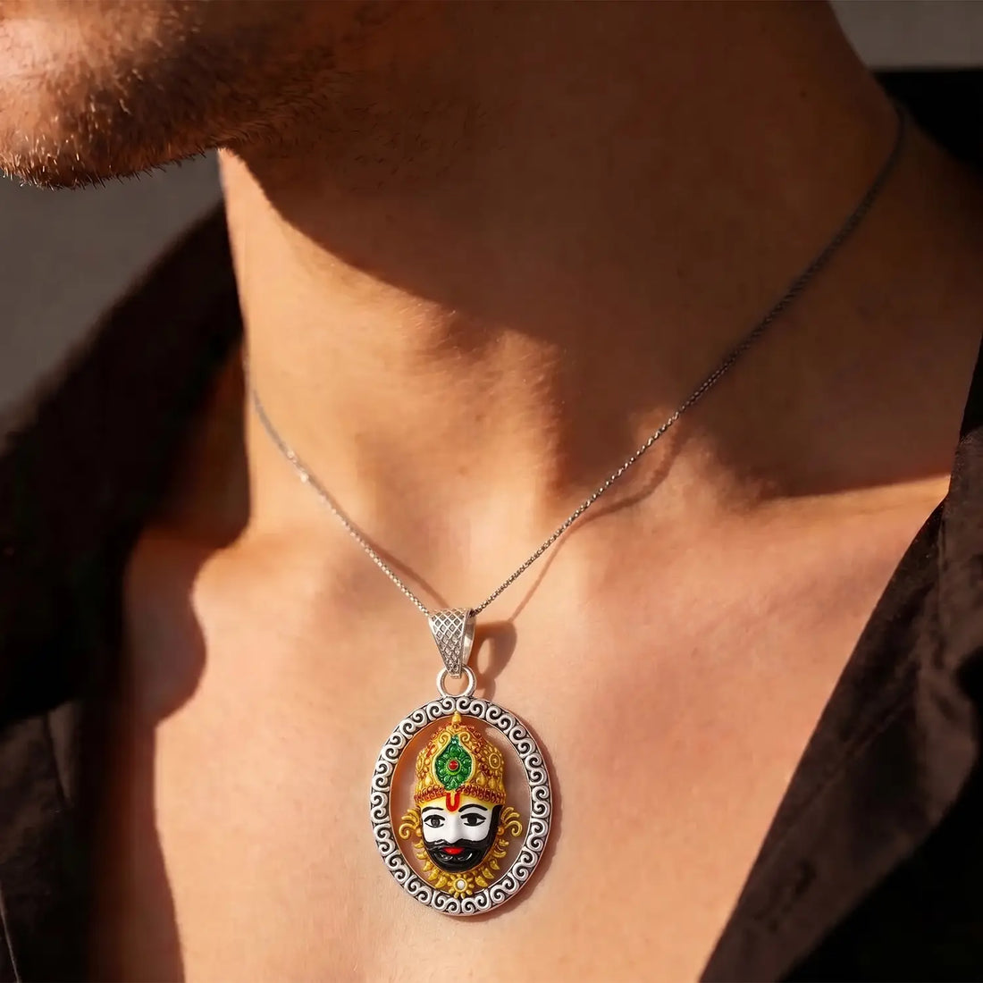 Divine Shrinathji Oxidised Silver Pendant - Made With Pure 925 Silver