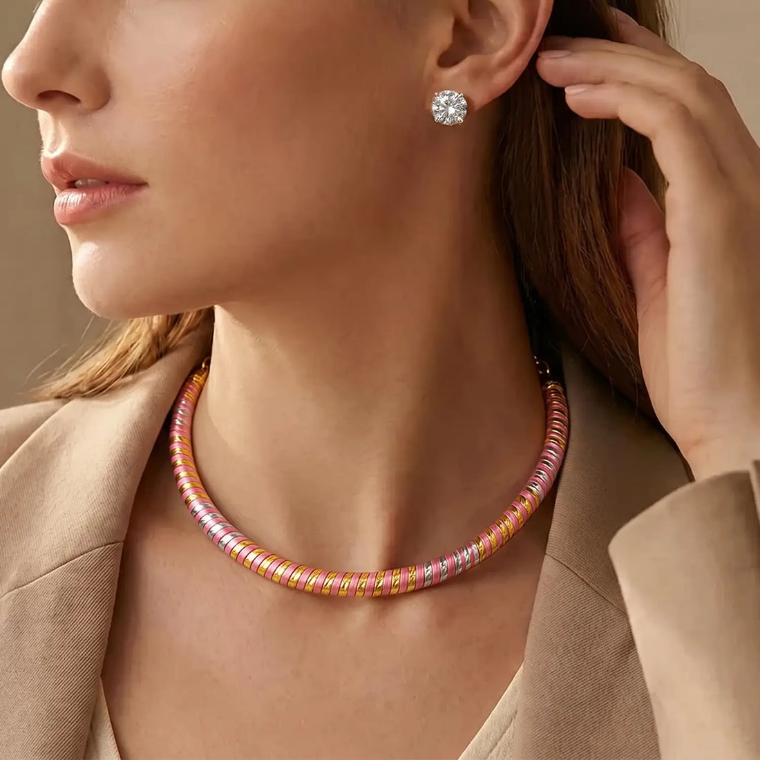 Pink & Gold Spiral Design Silver Necklace - Made With Pure 925 Silver