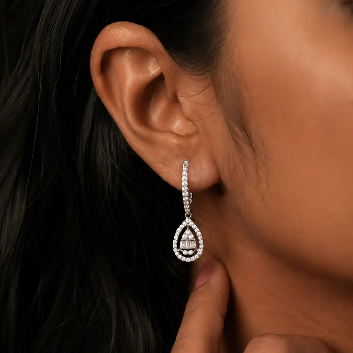 Elegant Halo Teardrop Drop Earrings - Made With Pure 925 Silver