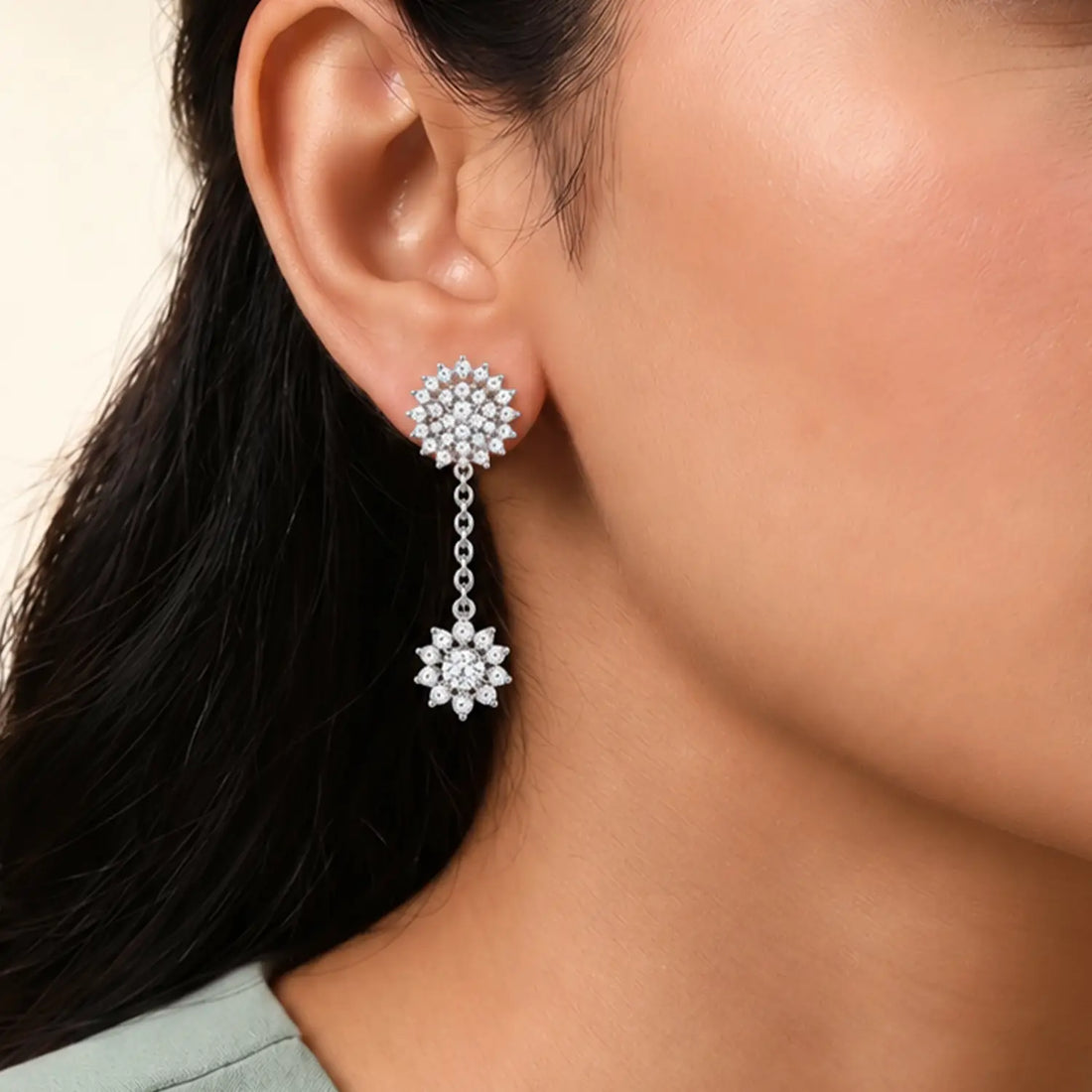 Elegant Floral Cascade Silver Earrings - Made With Pure 925 Silver