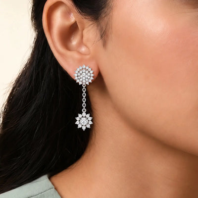Elegant Floral Cascade Silver Earrings - Made With Pure 925 Silver
