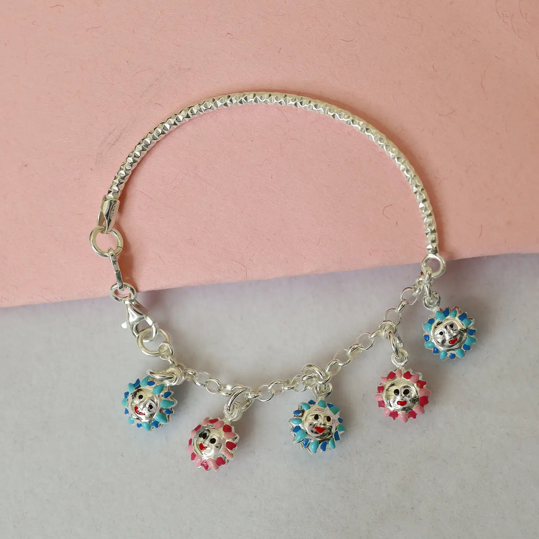 Pure Silver Smiley Sun Charm Bracelet - Made With Pure 925 Silver
