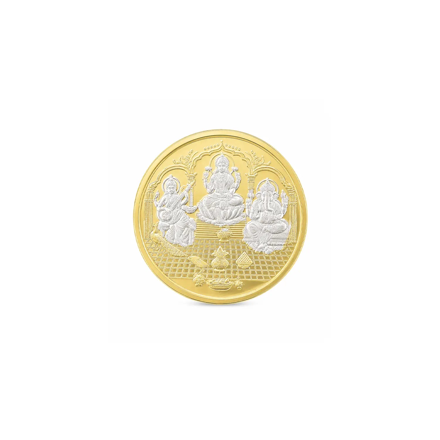 Lakshmi Ganesh Saraswati Gold-Plated Silver Coin - Made With Pure 925 Silver
