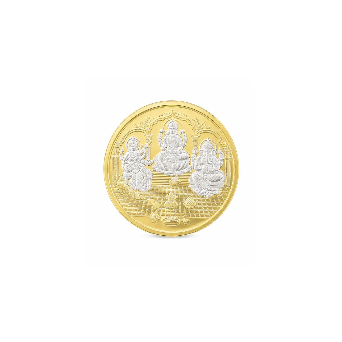 Lakshmi Ganesh Saraswati Gold-Plated Silver Coin - Made With Pure 925 Silver