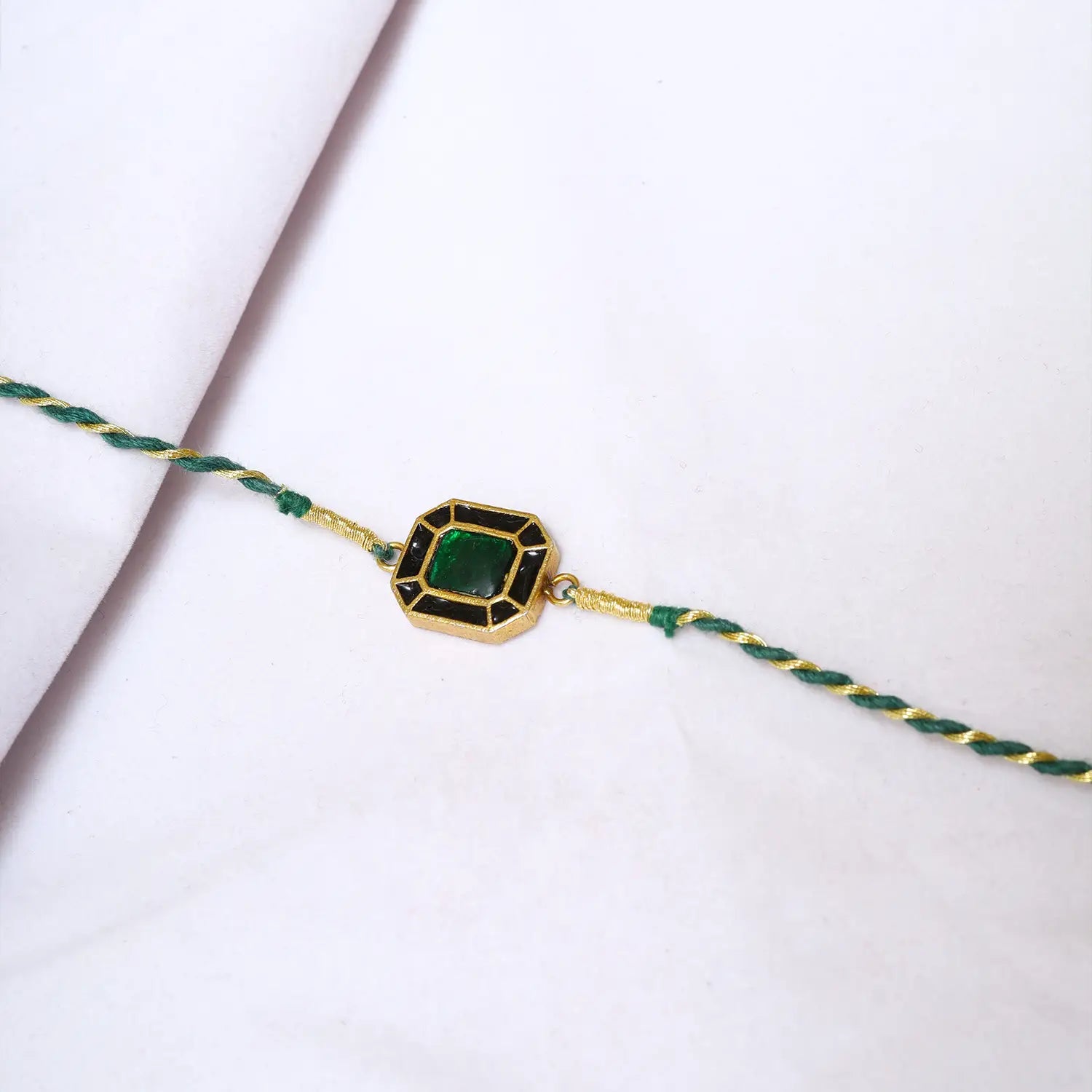 Emerald Green Stone Silver Rakhi - Made With Pure 925 Silver