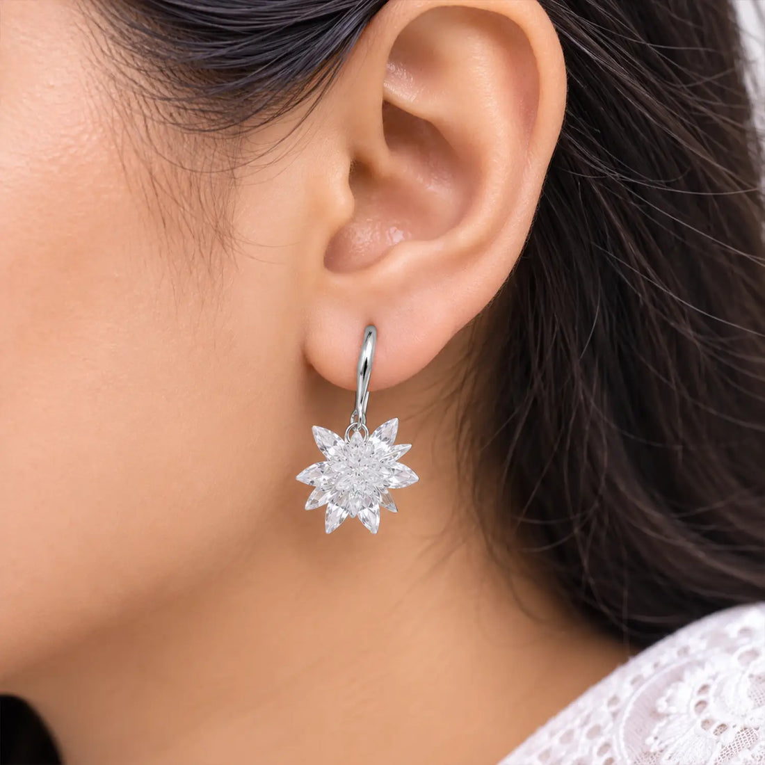 Crystal Snowflake Hook Earrings - Made With Pure 925 Silver