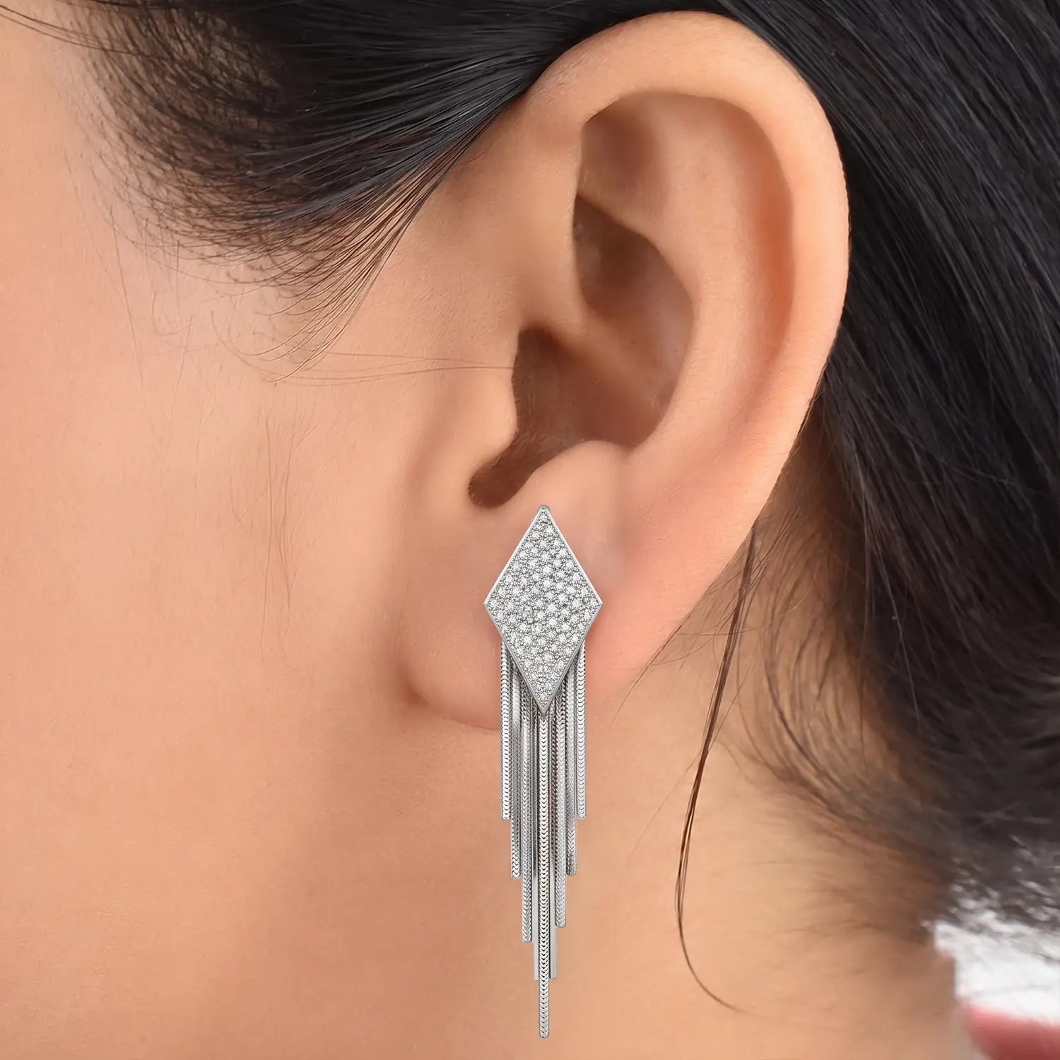 Elegant Geometric Crystal Cascade Silver Earrings - Made With Pure 925 Silver
