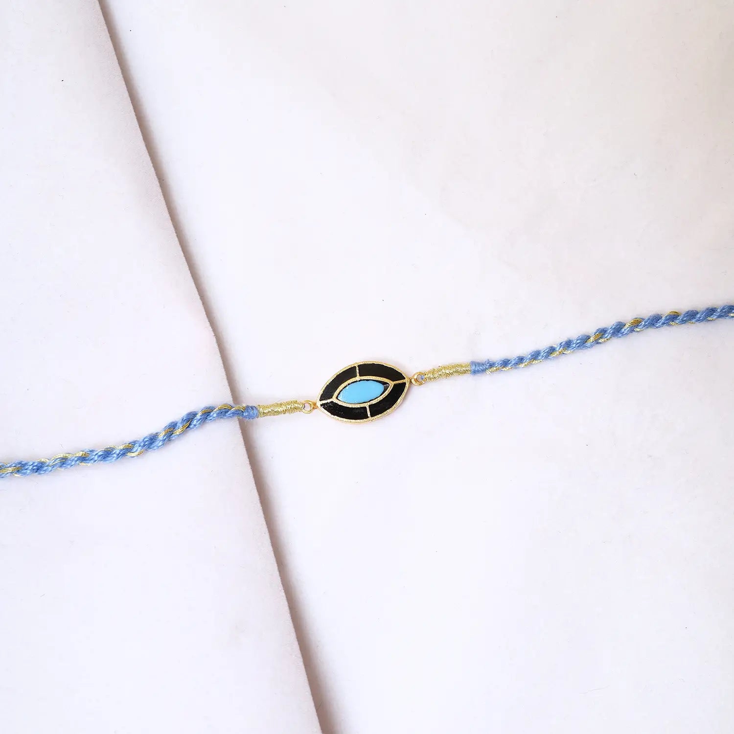 Sky Blue Evil Eye Silver Rakhi - Made With Pure 925 Silver