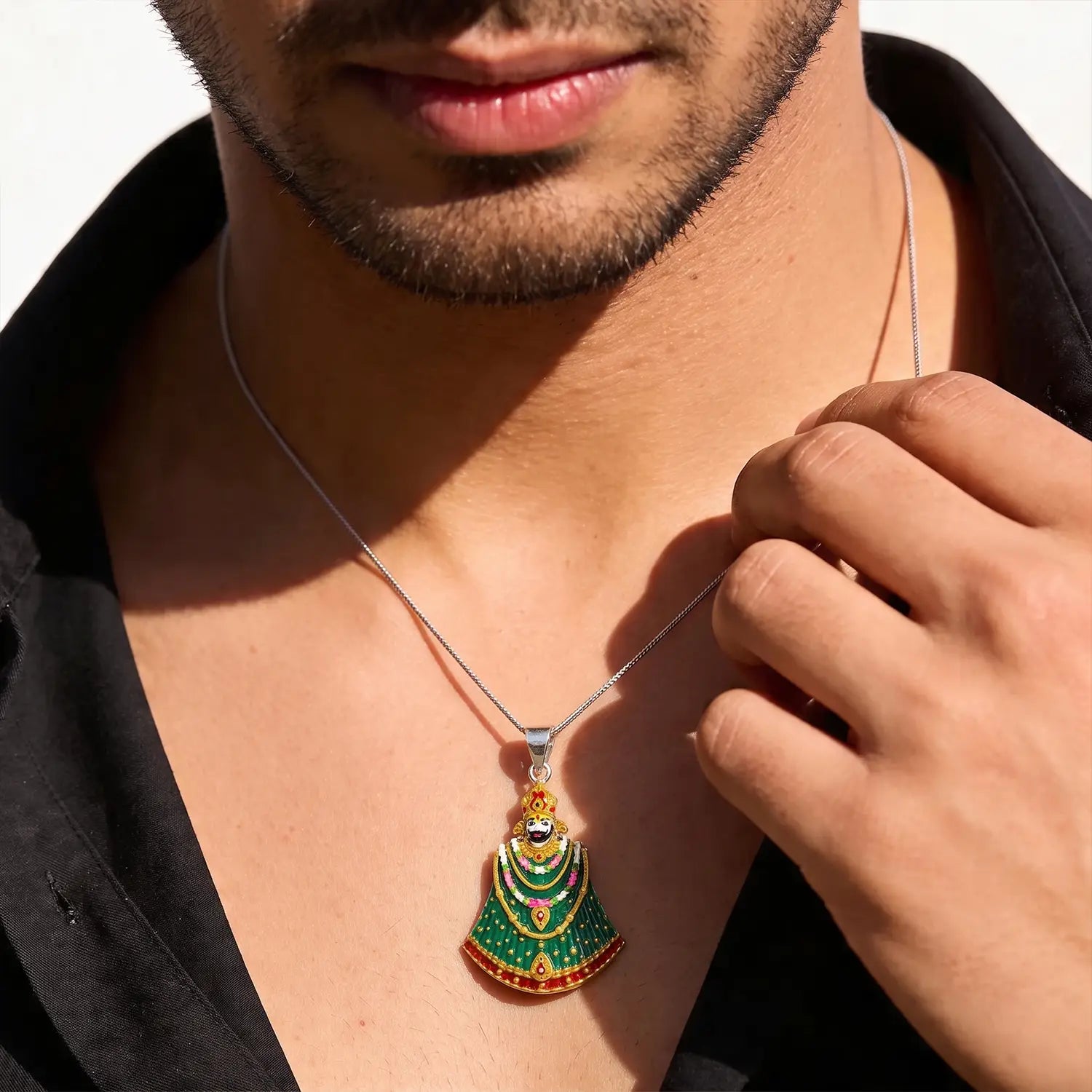 Divine Shrinathji Multicolour Silver Pendant - Made With Pure 925 Silver