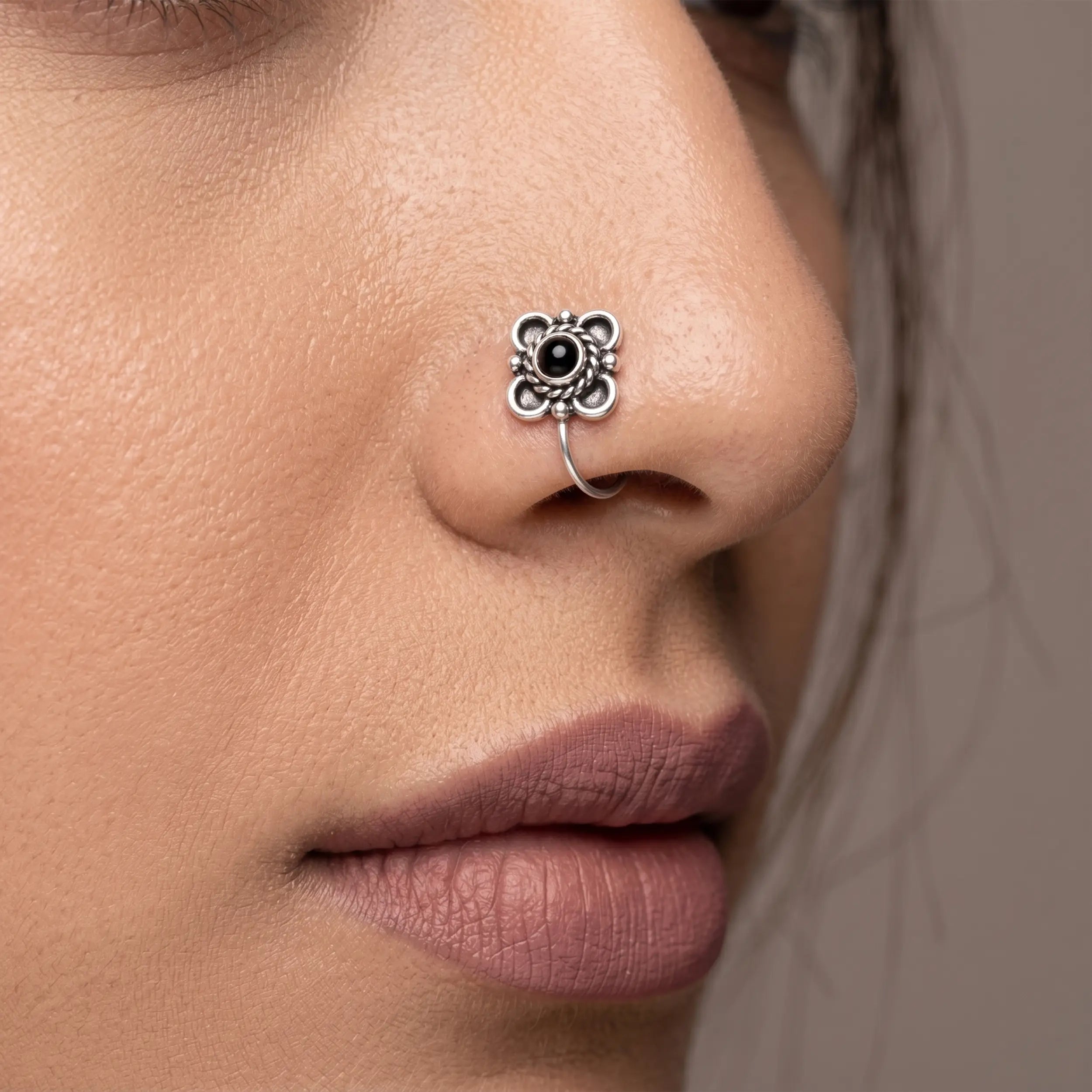 Vintage Blossom Oxidised Silver Nose Pin- Made With Pure 925 Silver